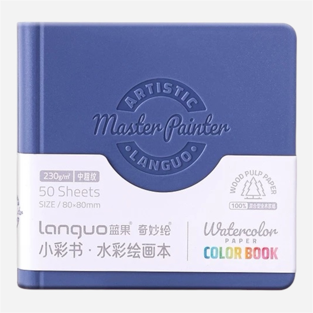 LANGUO Mini Watercolor Paper Book 230gsm Cold Press 8cm x 8cm x 50 Navy