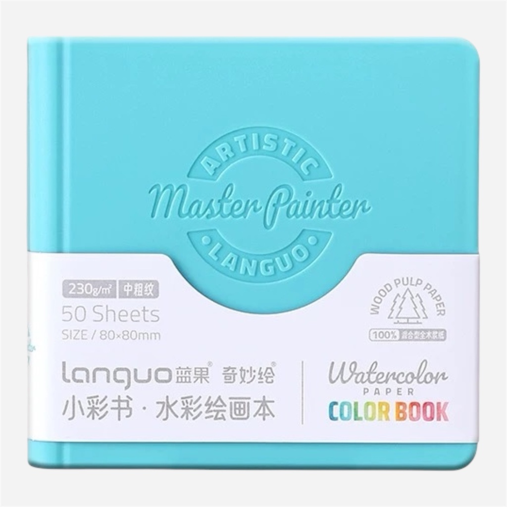 LANGUO Mini Watercolor Paper Book 230gsm Cold Press 8cm x 8cm x 50 Turquoise