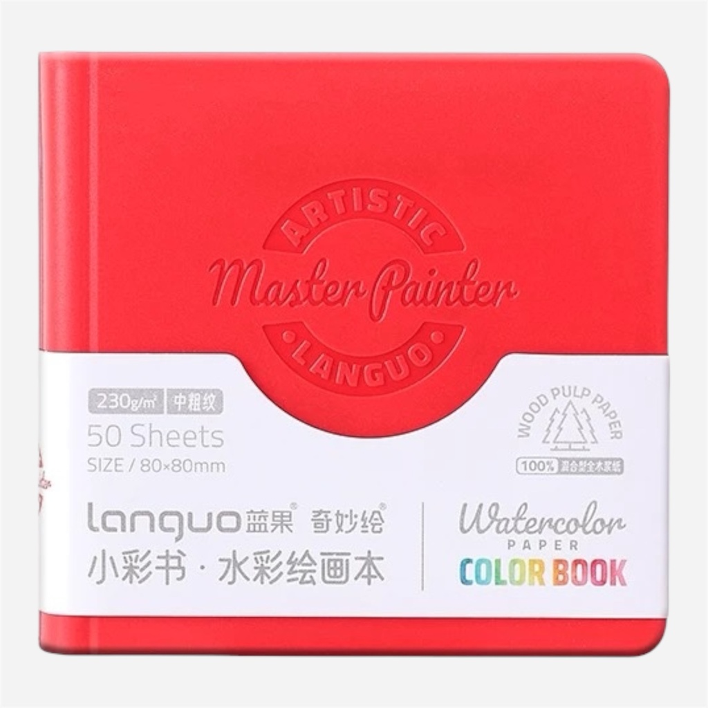 LANGUO Mini Watercolor Paper Book 230gsm Cold Press 8cm x 8cm x 50 Red