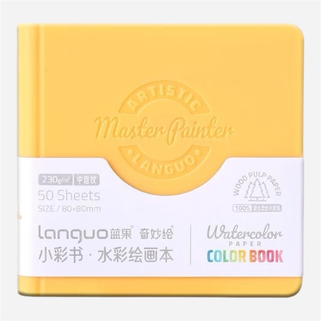 LANGUO Mini Watercolor Paper Book 230gsm Cold Press 8cm x 8cm x 50 Yellow