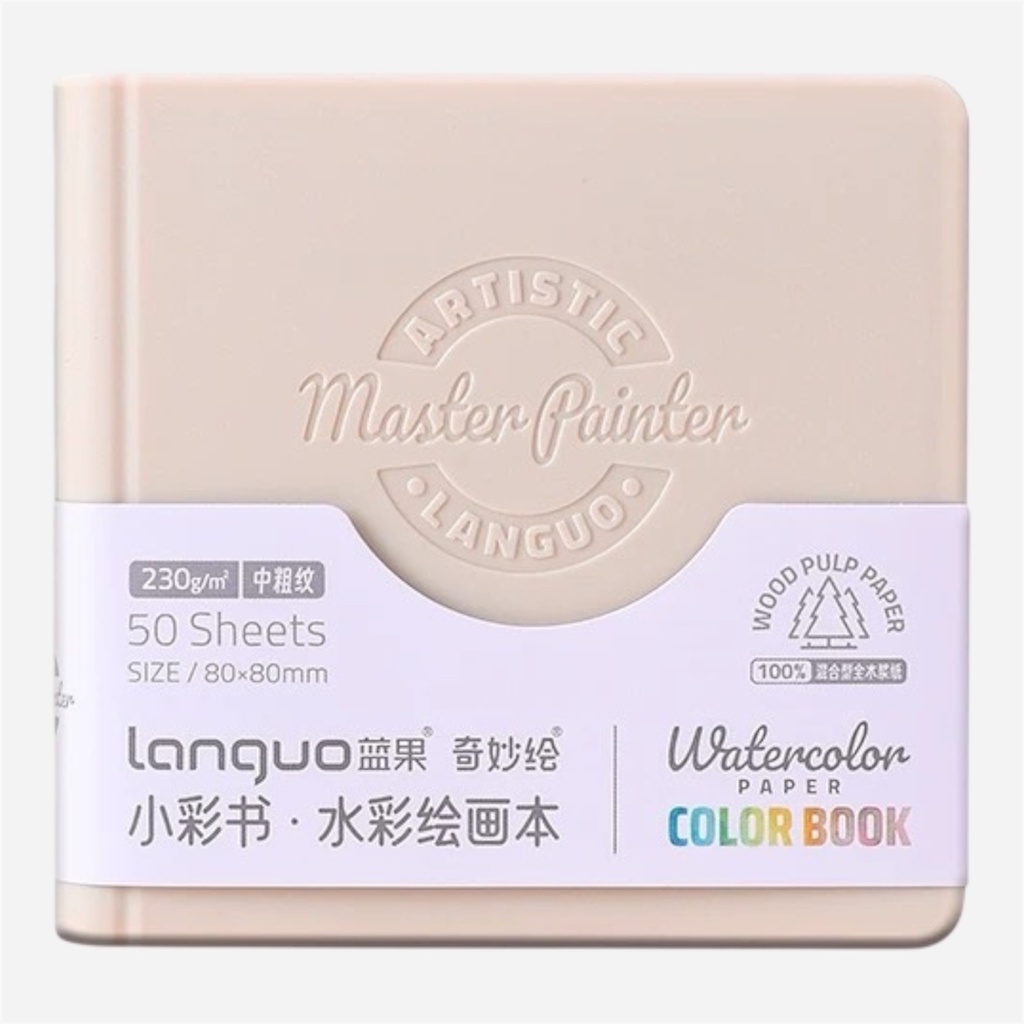 LANGUO Mini Watercolor Paper Book 230gsm Cold Press 8cm x 8cm x 50 Sand White