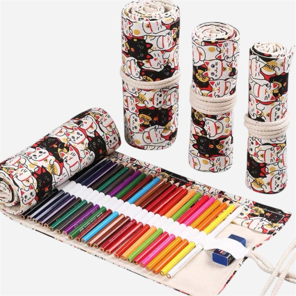 OVJ Canvas Roll For 48 Pencils Fortune Cat