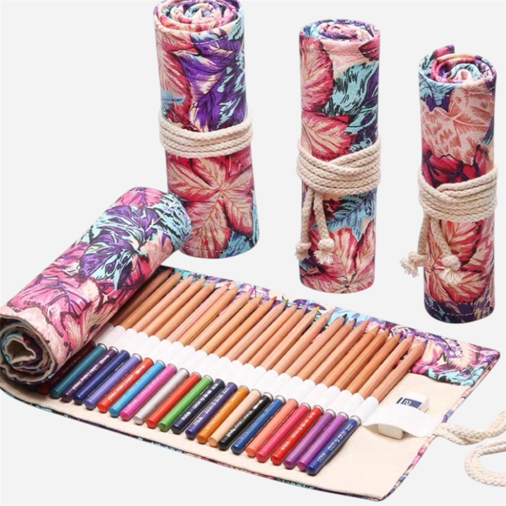 OVJ Canvas Roll For 48 Pencils Leaf