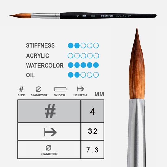 PRINCETON Aqua Elite Synthetic Kolinsky Prism Brush 4