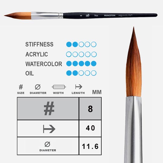 PRINCETON Aqua Elite Synthetic Kolinsky Prism Brush 8