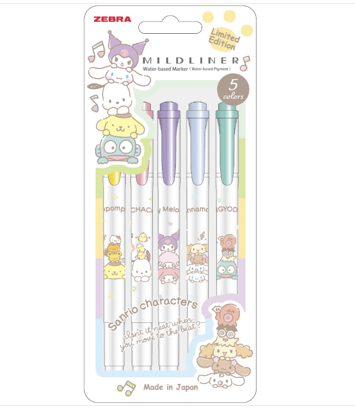 ZEBRA Sanrio Build Up Vertically Mildliner Set x 5