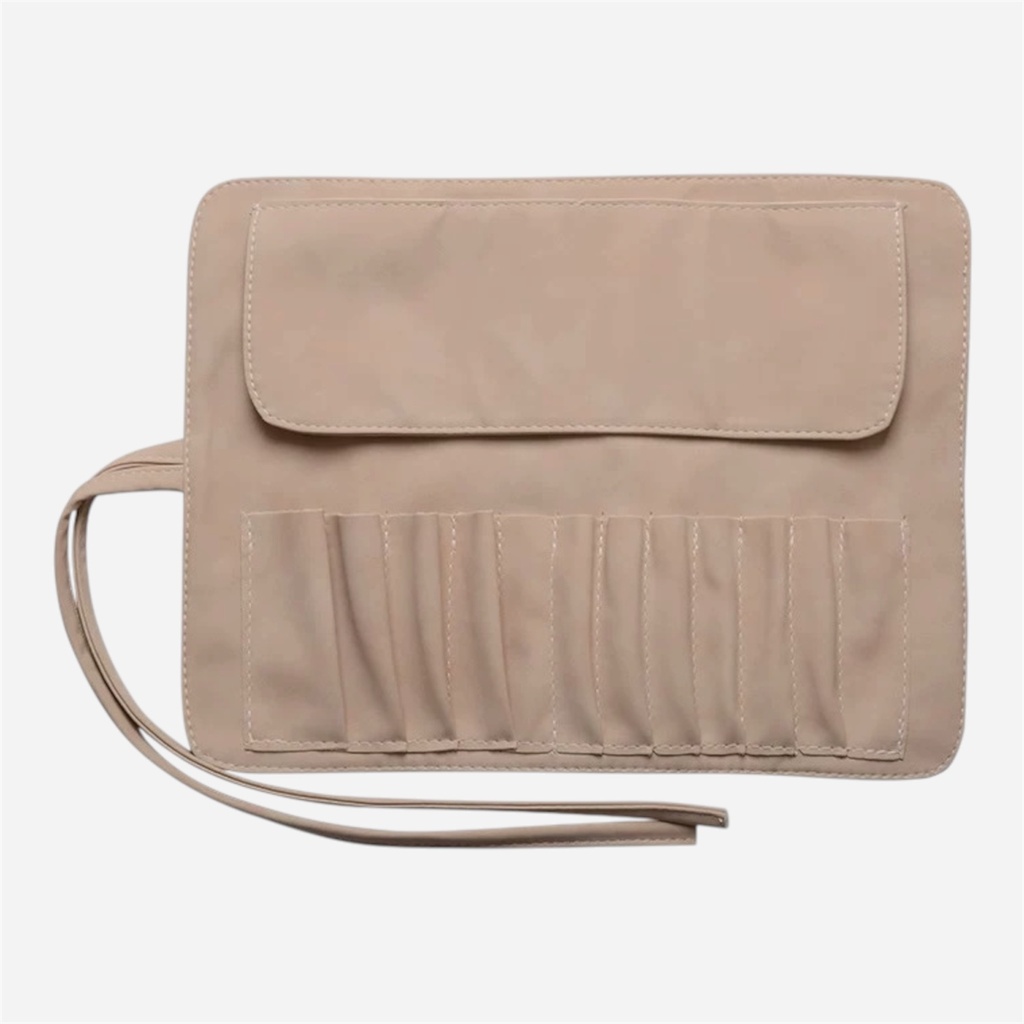 OVJ Leather Brush Roll For 12 Brushes Khaki
