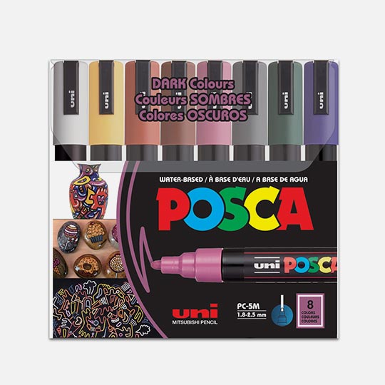 UNI Posca Acrylic Marker Medium Tip Dark Color Set x 8