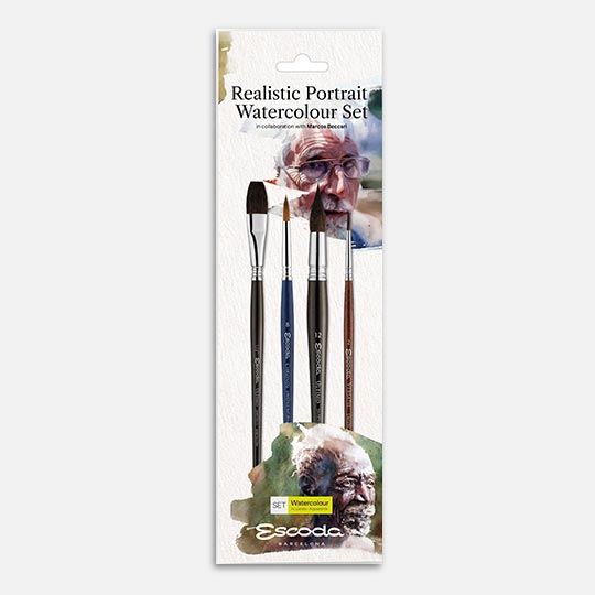 ESCODA Realistic Portrait Watercolor Brush Set x 4 By Marcos Beccari
