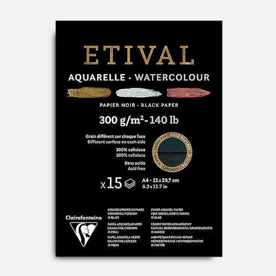 CLAIREFONTAINE Etival Black Mixed Media Paper Pad 300gsm A4 x 15