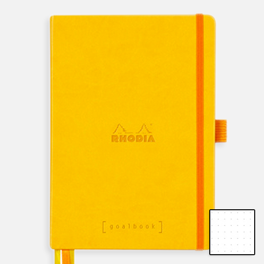 RHODIA White Paper Hardcover Dot Goal Book 90gsm A5 x 120 Daffodil Yellow