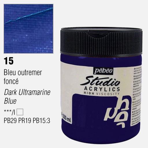 PEBEO Studio Acrylic Paint 500ml 15 Dark Ultramarine Blue