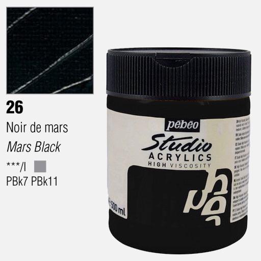 PEBEO Studio Acrylic Paint 500ml 26 Mars Black