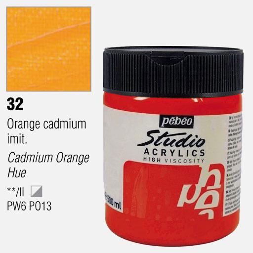 PEBEO Studio Acrylic Paint 500ml 32 Cadmium Orange Hue