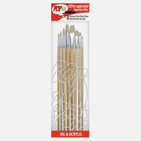 PEBEO Pop Art Bristle Flat & Round Brush Set x 8