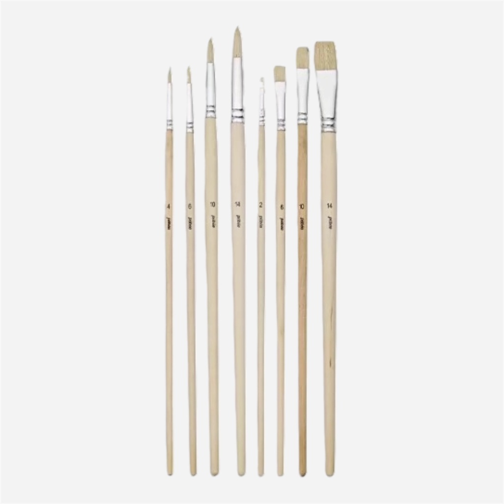 PEBEO Artist White Bristle Flat & Round Brush Set x 8