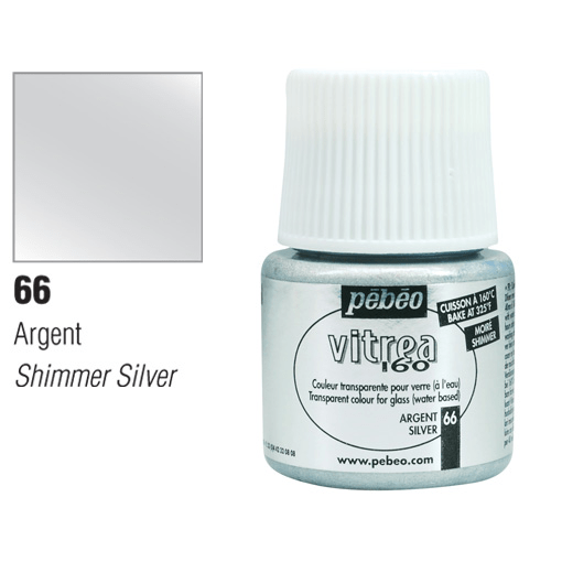 PEBEO Vitrea 160 Water-Based Glass Paint 45ml 66 Shimmer Silver