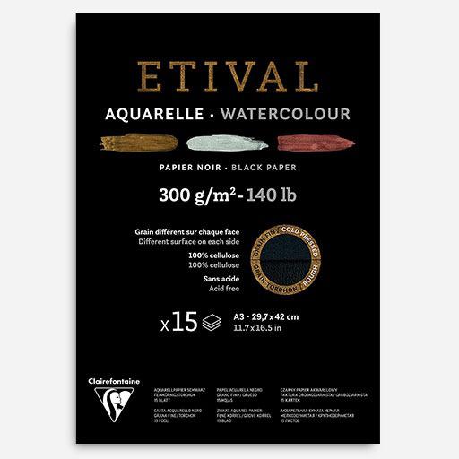 CLAIREFONTAINE Etival Black Mixed Media Paper Pad 300gsm A3 x 15
