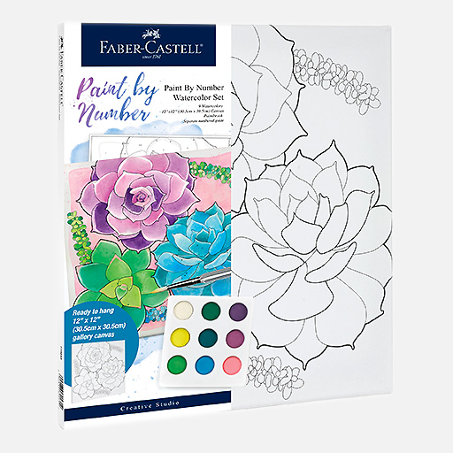 FABER-CASTELL Paint By Number Watercolor Canvas 12” x 12” Succulents