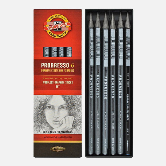 KOH-I-NOOR Progresso Woodless Graphite Pencil Set x 6