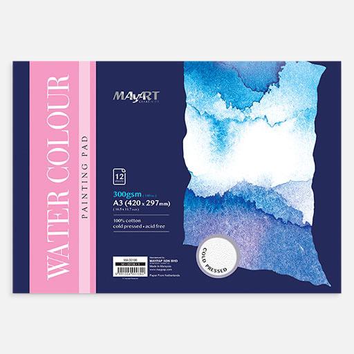 MAYART Watercolor Paper Pad 100% Cotton Cold Press 300gsm A3 x 12
