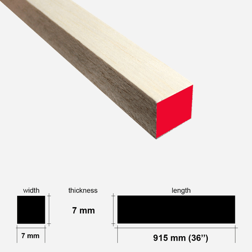 ARTMILL Balsa Square Stick 6.5mm x 6.5mm x 915mm Red