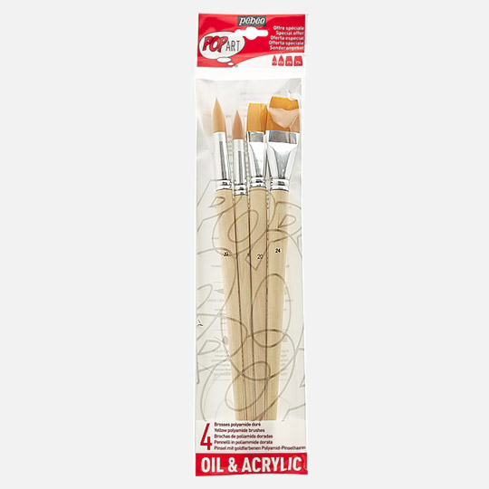 PEBEO Pop Art Yellow Polyamide Flat & Round Brush Set x 4