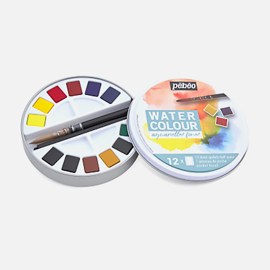 PEBEO Watercolor Paint 1/2 Pan Circular Metal Tin Set x 12