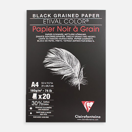 CLAIREFONTAINE Etival Black Grain Drawing Paper Pad 160gsm A4 x 20
