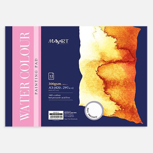 MAYART Watercolor Paper Pad 100% Cotton 300gsm Hot Press A3 x 12