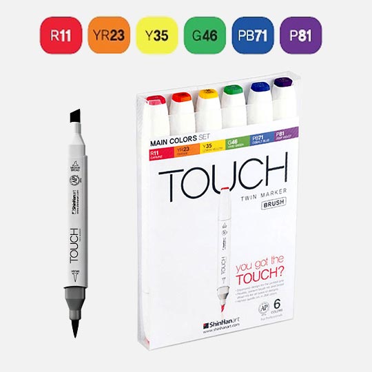 SHINHAN Touch Brush Twin Marker Main Color Set x 6