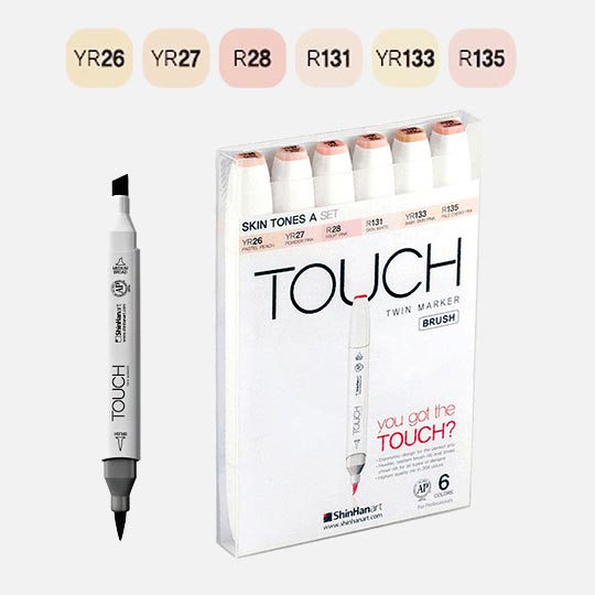 SHINHAN Touch Brush Twin Marker Skin Tones A Set x 6