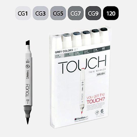 SHINHAN Touch Brush Twin Marker Cool Grey Set x 6