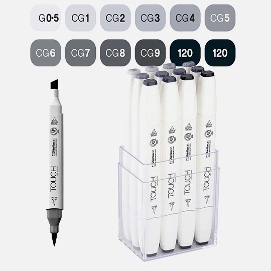 SHINHAN Touch Brush Twin Marker Cool Grey Set x 12