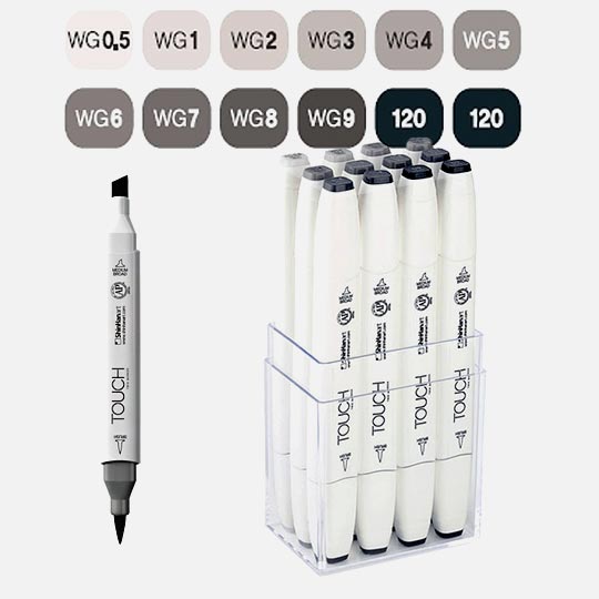 SHINHAN Touch Brush Twin Marker Warm Grey Set x 12