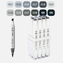 SHINHAN Touch Brush Twin Marker Blue/Green Grey Set x 12