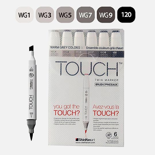 SHINHAN Touch Brush Twin Marker Warm Grey Set x 6
