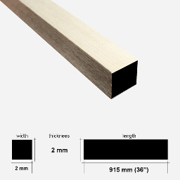[ARTMILL 3670] ARTMILL Balsa Square Stick 2mm x 2mm x 915mm Black