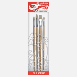 [PEBEO 950850] PEBEO Pop Art White Bristle Brush Set x 4 Flat & Round