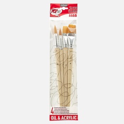 [PEBEO 950950] PEBEO Pop Art Yellow Polyamide Flat & Round Brush Set x 4