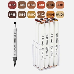 [SHINHAN 1211210] SHINHAN Touch Brush Twin Marker Wood Tones Set x 12