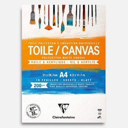 [CLAIREFONTAINE 975207C] CLAIREFONTAINE Polycotton White Canvas Pad 200gsm A4 x 10