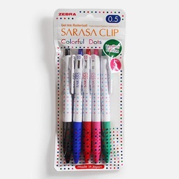 [ZEBRA JJ15-A3-5C] ZEBRA Sarasa Clip Color Dots Roller Pen Set x 5