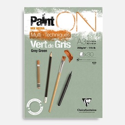 [CLAIREFONTAINE 975706] CLAIREFONTAINE Paint On Grey Green Mixed Media Paper Pad 250gsm A3 x 30