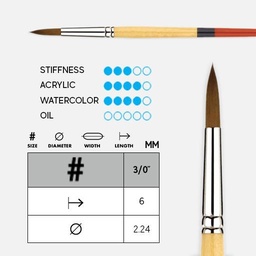 [PRINCETON 9650R-3/0] PRINCETON Snap! Golden Synthetic Round Brush 3/0