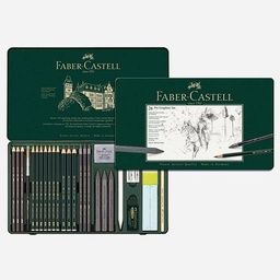 [FABER-CASTELL 112974] FABER-CASTELL Pitt Monochrome Graphite Tin Set x 26