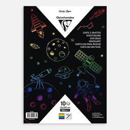 [CLAIREFONTAINE 354588] CLAIREFONTAINE Rainbow Scratch Card 300gsm A4 x 10 (5 Wooden Sticks Included)