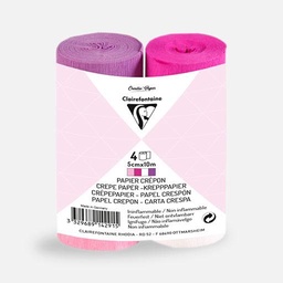 [CLAIREFONTAINE 914291C] CLAIREFONTAINE Fireproofed Crepe Paper Roll 32gsm 5cm x 10m Pink Set x 4