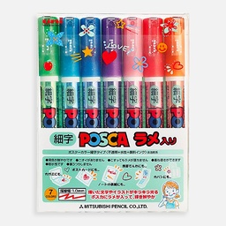 [UNI PC-3ML-7C] UNI Posca Acrylic Glitter Marker Fine Tip Set x 7
