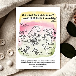 CHEZHEMDI Dino Postcard (The Promises Of God Collection) - Five Loaves & 2 Fish Be A Miracle A6